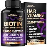 NUTRAHARMONY Biotin | Collagen | Hyaluronic Acid | Keratin - Support Normal Hair Growth Cycle - Skin & Nails - 25000mcg Vitamins B1, B2, B3, B6 & B7 - for Women & Men - Made in USA | 60 Capsules