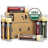 Earth's Daughter USDA Organic Lip Balm 6-Pack - Fruit Flavors, Beeswax, Coconut Oil, Vitamin E - Best Lip Repair Chapstick for Dry Cracked Lips - Moisturizing Lip Care