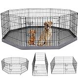PETIME Foldable Metal Dog Exercise Pen/Pet Puppy Playpen Kennels Yard Fence Indoor/Outdoor 8 Panel 24" W x 24" H with Bottom Pad (with Bottom pad, 8 Panels 24" H)