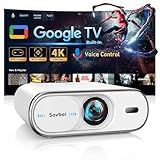 Projector Compatible with Google TV|1800 ANSI|Auto Lens Cap&4D Keystone|Auto Focus|Voice Control Portable Outdoor Projector 4K with WiFi and Bluetooth, Sovboi Smart Proyector for Netflix Home Theater