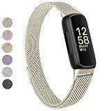 Vanjua for Fitbit Inspire 3 Bands Women Men, Stainless Steel Metal Mesh Loop Adjustable Magnetic Wristband Replacement Straps Compatible with Fitbit Inspire 3 Fitness Tracker (Champagne Gold)