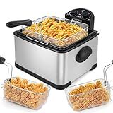 Secura 4 Liters / 17-Cup Stainless-Steel 1700-Watt Electric Deep Fryer with Timer Free Extra Odor Filter, Triple Basket, 4.5 Quarts, Silver