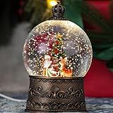 Snow Globe with Santa with Reindeer, Light Up Christmas Snow Globes with Music Timer - USB Plug or Battery Operated Glitter Globe Indoor Christmas Decorations