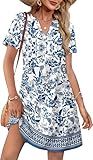 WIHOLL Summer Dresses for Women 2025 Vacation Casual Beach Hawailan Boho Mini Dress Flowy Cruise Travel Floral Spring Short Sleeve Wedding Guest Dress L