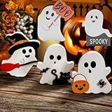 DILAGG Halloween Decorations Indoor 5 PCS Cute Ghost Decorations Indoor Tray Decor Table Sign Set Cat Bat Witch Broom Signs Pumpkin Blocks for Party Home Shelf Display