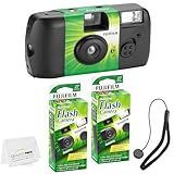 Fujifilm QuickSnap Flash 400 Disposable 35mm Camera + Hand Strap + Quality Photo Microfiber Cloth (2 Pack)
