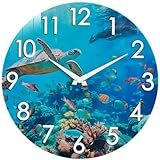 Crosstime Outdoor Clock Waterproof - 12" Sea Turtle Blue Ocean Beach Coastal Decor Indoor Outdoor Wall Clock for Patio, Pool, Garden, Backyard, Bathroom