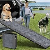 HerCcreta wigge Dog Ramp for Car, 63" Long & 17" Wide Folding Portable Pet Stair Ramp with Non-Slip Rug Surface, Extra Wide Dog Steps for Medium & Large Dogs Up to 250LBS Enter a Car, SUV & Truck