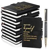 Kosiz 20 Pcs/10 Sets Employee Appreciation Gifts Bulk A5 Leather Notebook and Pen Inspirational Journal Pens for Social Worker Corporate Coworker Staff Team Gifts(Black,May You Be Proud)