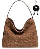 Woven Suede Hobo Bag for Women, Fall Woven Purse Slouchy Shoulder Crossbody Bag, Tote Elegant Handbag Satchel for Work Travel