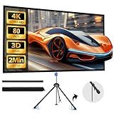 80" 4K HD PVC Projector Screen with Stand - 16:9, 1.5 Gain, Indoor/Outdoor, Wall Hanging & Ground Use, Includes Carry Bag