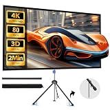 Portable Projector Screen with Stand, 80-inch 16:9 4K HD PVC Outdoor Indoor Movie Screen, 1.5 Gain 2IN1 Wrinkle-Free Display for Backyard Party & Wall Hanging, Includes Carry Bag and Ground Nails