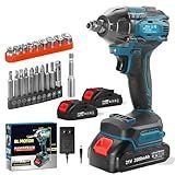 Cordless Impact Wrench, 21V Torque Power Impact Driver, 1/2" Power Impact Wrenches with 2 * 2.0Ah Batteries with 19 Accessories, Electric Impact Motor Variable Speeds for home installation (Blue)