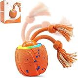 Ollapet Smart Interactive Dog Toys, 3 Modes Automatic Rolling Ball, Chase Pet Toy with Rope & Barking Sound, Chew Resistant E-TPU, IPX7 Waterproof Rechargeable Ball for Medium Large Dogs, Orange