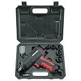 Beswell® 1/2-Inch Air Impact Wrench-1180 Foot-Pounds Max Loosen Torque Output-Well Balanced Lightweight 4.6Lbs-Includes 5-Pieces CR-V Steel SAE Impact Sockets Set & Carrying Case