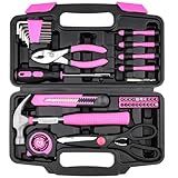 DOWELL 40 Pieces Home Tool Set Pink, General Household Hand Tool Kit with Plastic Toolbox Storage Case, Mini Repair Tool kit for Women, College Students, Home Use & More