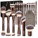 MAANGE 20 PCS Foundation Makeup Brush Set, Double-ended Kabuki Contour Brush for Liquid Powder Concealer Blending Blush Face Makeup Tools with Gift Box (Coffee)