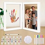 ADAJOEL Family Handprint Kit with Photo, Baby Handprint Kit, wooden handprint Keepsake for New Parents, Grandparents, Includes 12 Safe Paints, 6 Acrylic Sheets, Gift for Father's Day, Mother's Day