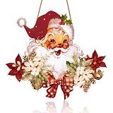 Rahase Christmas Decorations Christmas Hanging Wooden Sign - Vintage Style Santa Claus Welcome Sign for Front Door Xmas Wall Hanging Decor for Indoor Outdoor Christmas Party Supplies