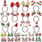 Max Fun 24 Pieces Christmas Glasses Frame and Headbands Set Cute Christmas Decoration Accessories for Holiday Party Favors and Photo Booth