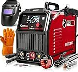 BESTMIG 135A MIG Welder - 3-in-1 Flux Core Welder, MIG/Lift TIG/Stick Welding Machine - Portable IGBT Inverter - 110V with Welder Helmet and Gloves (Red Black, MIG 135A Welder)