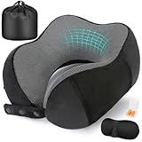 Cirorld Neck Pillow for Traveling, Travel Pillows for Airplanes,100% Pure Memory Foam Travel Neck Pillow, Adjustable Flight Pillow, Portable Plane Accessories with Eye Mask, Earplugs, Carry Bag