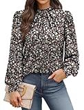 WIHOLL Blouses for Women Dressy Casual Long Sleeve Shirts for Women Business Casual Tops Mock Neck Early Womens Fall Fashion 2025 Work Clothes School Outfits for Teachers Clothing Floral Print L