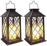 SHYMERY Solar Lantern,Outdoor Garden Hanging Lanterns,2 Pack 14 Inch Lasts 3X Longer 10 lumens Waterproof LED Flickering Flameless Candle Mission Lights for Table,Outdoor,Party Decorative