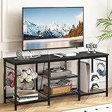 YGEOMER Entertainment Center for 55 inch TVs, TV Stand with Power Outlet and Open Storage Shelves, TV Media Console Table for Living Room and Bedroom,Black