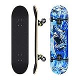 Skateboards for Beginners, 31 x 8 inch Complete Skateboard for Kids Teens Adults, 8 Layer Maple Double Kick Deck Concave Cruiser Trick Skateboard with Multifunction Skate (Shark)