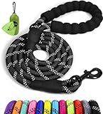 Taglory Rope Dog Leash 6 FT with Comfortable Padded Handle, Highly Reflective Threads Leash for Medium Large Dogs, 1/2 inch, Black
