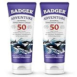 Badger Reef Safe Mineral Sunscreen, SPF 50, 98% Organic with Zinc Oxide, Non Toxic, Water Resistant, Unscented & Hypoallergenic, Broad - Spectrum, For Adventure & Sport, 2.9 fl oz (2 Pack)