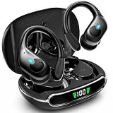 Active Noise Cancelling Ear Buds Wireless Earbuds 90H Playtime Bluetooth Headphones Stereo Bass Over-Ear Hooks Earphones with Power Display Case IPX7 Waterproof Headset for Workout/Running, Black