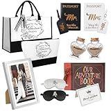 Wedding Honeymoon Gifts for Couples, Mr Mrs Bridal Shower Gifts with Adventure Book, Passport Holder, Baggage Tags, Jar, Tote Bag, Picture Frame, Eye Mask Engagement Gift for Newlyweds