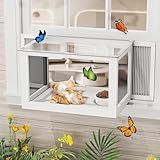MAGIC UNION Window Catio for Indoor Cats, Cat Catio Outdoor Enclosure Window Box Perch w/Side Mosquito-Proof Wire Fits Double Hung Frames 25.4" to 43.3" Wide, Sunbathing Napping Overlooking (White)