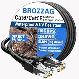 Cat 6 Outdoor Ethernet Cable 50ft, 24AWG 10Gbps LLDPE Direct Burial Network Cable, UV-Resistant Waterproof Jacket, Snagless RJ45 Patch LAN Cord Support Cat8/Cat7/Cat6/Cat5e & PoE, for PC/Router, Black