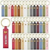 Yuanan 100 PCS Leather Keychain Blanks, Laser Engraving Blanks Bulk with Key Rings Customizable Keychain Portable for DIY Crafts, Customized Gifts, Men's and Women's Christmas Gifts-Multicolored