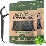 Biodegradable Floss Picks | 100 Count (2 Pack) | Mint Flavor, Candelilla Wax | Sustainable & Reusable | Vegan & Cruelty-Free | Bamboo Floss Picks, Bamboo Toothpicks