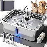 12L/3.17Gal Dog Water Fountain with Silicone Mat & 3 Filters, Stainless Steel Multi Pet Water Dispenser, Quiet Automatic Dog Water Bowl Dispenser with Visible Window & Alert Light for Large Dogs Cats