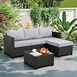 Rattaner 3 Pieces Patio Furniture Set Outdoor Sectional Wicker Patio Furniture Patio Couch with Ottoman and Outdoor Table All-Weather Anti-Slip Cushions Waterproof Covers, Light Grey