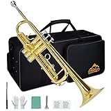 EASTROCK Bb Trumpet Standard Trumpet Set with Carrying Case,Gloves, 7C Mouthpiece and Cleaning Kit (Gold)