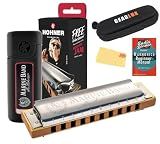 Hohner Marine Band 1896 Classic Harmonica - Key of F# Bundle with Carrying Case, Zip Case, Instructional Manual, and Austin Bazaar Polishing Cloth