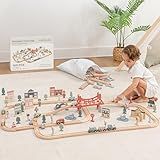 Comfy Cubs 100-Piece Wooden Train Set for Toddlers Ages 1+, Fun & Eco Friendly Toddler Train Set with Wooden Toy Tracks - Creative Toy Town Promoting Imaginative Play with Flexible Configuration