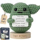 Star Wars Gifts | Handmade Baby Yoda Positive Crochet W/ 30 Fun Affirmations | Gift for Birthday, Fathers Day, Graduation | Starwars Present for Dad, Men, Brother, Women, Son | Star Wars Office Decor