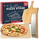 Large Pizza Stone for Oven and Grill Set - 15" x 12" - 3PCs Pizza Stone Set