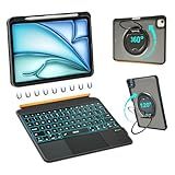 WIWU iPad Case with Keyboard 11 Inch A16 10th Gen 360°Stand Magnetic Detachable Keyboard Case 7 Color Backlit Keys Trackpad with Pencil Holder Black (for iPad 11/10/Air 5/4/11"(M2/M3) Pro 11" 4/3/2/1)