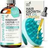 ArtNaturals Organic Rosemary & Castor Hair Growth Oil + Scalp Massager Set – Hair Relaxer for Dry, Itchy Scalp, Thickening & Hydration - Scalp Oil Products For Damaged Hair & Split Ends – 4.0 oz