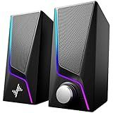 Nylavee Computer Speakers, PC Speakers with 6 Lighting Modes, USB Powered Computer Speakers for Desktop PC with 2 Bass-Boost Ports, 2 Speaker Units, and 3.5mm Aux-in for PC, Laptop, Monitor, Gaming