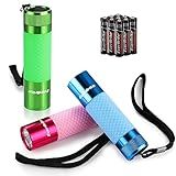 EverBrite 3-Pack Mini Flashlights, Glow in Dark Flashlights, Aluminum LED Flashlights Party Favors Assorted Colors for Camping, Hiking, Indoor, 9XAAA Batteries Included