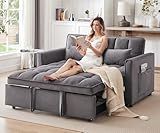 howcool 3 in 1 Convertible Sleeper Sofa Bed, Futon Couches for Living Room with Side Pocket | Adjustable Backrest | Velvet Fabric | Pull Out Couch | Small Loveseat | Sectional Sofa Bed, Darkgray
